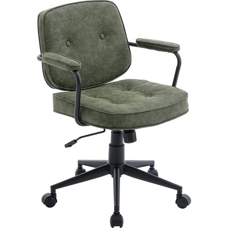 Office Chair in PU Leather Swivel Computer Chair Height Adjustable Modern Ergonomic Desk Chair for Home Office, Green, Wahson