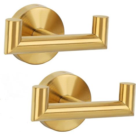 Sollbry Ganchos de baño, 2 ganchos para toallas de cocina, ganchos de pared con tornillos, ganchos de acero inoxidable, toallero de pared, ganchos y ganchos para el hogar (dorados) (1/5)