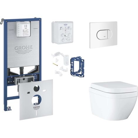 Grohe Rapid SLX - Set bâti-support, cuvette, abattant SoftClose et plaque de déclenchement Arena Cosmopolitan et kit pour insertion de tablette, Triple Vortex, blanc alpin SANI11BB3138 (1/5)