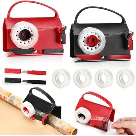 Coupe-papier cadeau, lot de 2 avec 2 lames et 4 rubans, coupe-papier cadeau de Noël pour emballer les cadeaux de Noël et autres. (1/5)