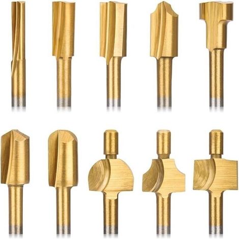 Jeux de fraises - Jeu de 10 fraises - Jeu de mini fraises - 1/8" (3 mm) - HSS - Travail du bois - Jeu d'accessoires multi-outils adapté aux multioutils Dremel - Jeu de fraises 10 pièces (1/4)