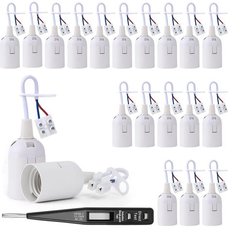20 Pièces Douille Ampoule E27 Avec Crayon de Test,Base de Lumière e27 Douille de Suspension Douille de Chantier,Douille Plafond,Douille de Lampe E27 Avec Câble Pour Accessoires d'éclairage,Blanc