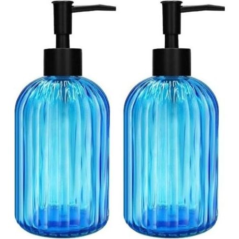 Distributeur de Savon en Verre 420ml 2 Pièces, Pompe Noire Rechargeable, Parfait pour Cuisine et Salle de Bain (1/4)