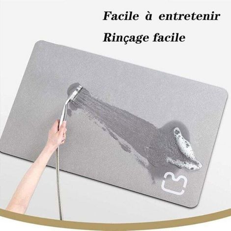 1 Tapis de bain, diatomite, microfibre, antidérapant, séchage rapide, salle de bain, cuisine, 40x60cm (1/4)