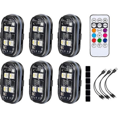 Lot de 6 lampes stroboscopiques LED sans fil avec télécommande, batterie rechargeable USB 350 mAh, 8 couleurs, haute luminosité, étanches (1/5)