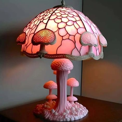 Lampe champignon LED magique multicolore, déco maison créative, branchement USB, résine florale rose, lampe de nuit chambre ou salon (1/4)