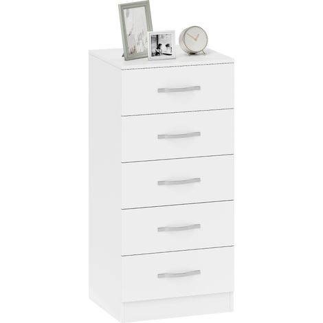 Kommode mit 5 Schubladen, Schubladenschrank für Kleidung und Utensilien, Spanplatte, Weiß