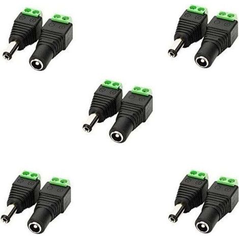 Adaptateur DC 5.5mm x 2.1mm Mâle et Femelle 12V pour Caméra CCTV Bande LED 5V-24V Lot de 10 Pièces (1/4)