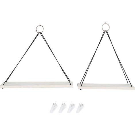 Lot de 2 étagères flottantes murales en bois avec cordelette, support de rangement pour pots de fleurs, décoration intérieure, couleur bois (1/5)