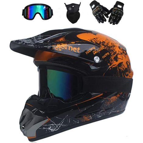 Protection Enduro Casque Moto Enfant Integral VTT Casque Moto Cross,Motocross Casques D. O. T pour Casque Intégral Tout-Terrain Four Seasons avec Lunettes Et Gants (1/5)