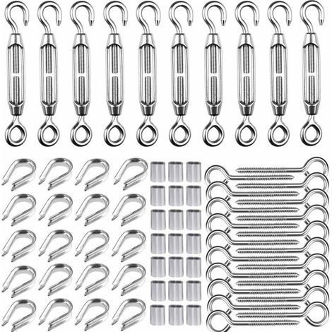 M5 Tendeur Kit pour 1/16quot Cable Metalique,Kit de Tendeur en Acier Inoxydable 304,M5 Tendeur Crochet et oeil,M2 cosses de cble, M5 Crochets à Vis à Oeillet,M2 Manchons de Cble