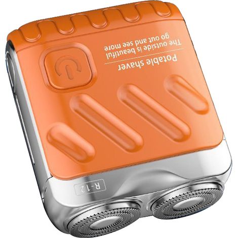 OrangeRasoir électrique de voyage R-12 pour homme, utilisable sur peau sèche ou humide, à tête rotative, idéal pour les voyages et la maison. (1/5)