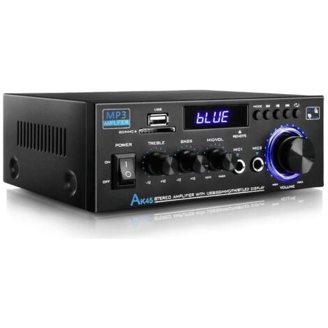 Amplificateur audio, amplificateur Hi-Fi, amplificateur stéréo 2 canaux 80 W, Bluetooth 5.0, 12-240 V, écran LCD, radio FM portable, entrée carte SD/USB, pour la maison ou la voiture