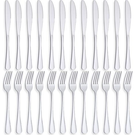 Set de couteaux et fourchettes, Couverts de table 12 personnes, Fourchettes de table Set de 12/Couteaux de table set de 12, Lavable au lave-vaisselle, Poli miroir (1/5)