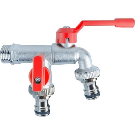 Robinet double extérieur en laiton massif avec raccord rapide, résistant au gel, pour jardin et buanderie. (1/5)