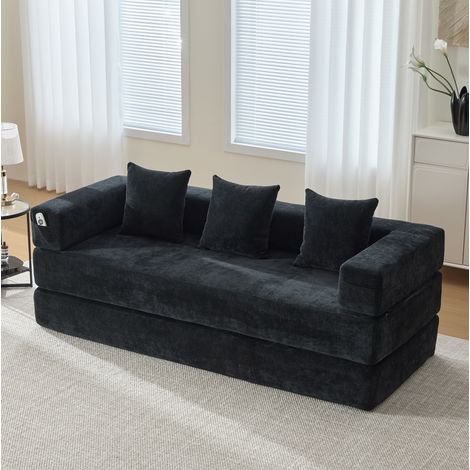 Sofá modular de chenilla con bolsillos laterales y base antideslizante, negro HAVRYA (1/5)