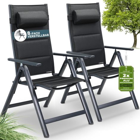 CASARIA® 2x/4x Bern Premium High Back Folding Aluminium Garden Chairs 8-Point Reclining Padded Armchair Foldable Lightweight Outdoor Patio Balcony Garden Dining Furniture Anthracite