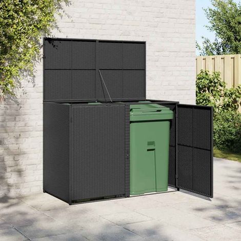 Double Wheelie Bin Shed Poly Rattan Black 148x80x111 cm vidaXL (1/5)