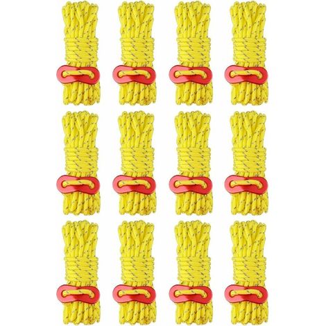 Corde de Tente Réfléchissante 4 m Corde en Nylon Diamètre 4 mm Ficelle avec Tendeur 12 Pièces pour Camping Randonnée Auvent(jaune) (1/5)