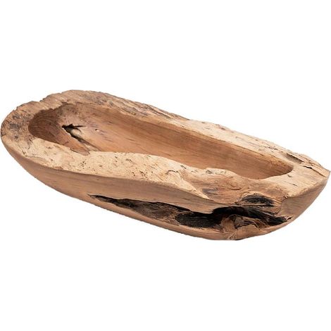 EROSION - Plat en Teck Naturel Brut - Dimensions 38x17cm - Fait Main - Bois Massif Durable - Design Organique - Style Ethnique (1/2)
