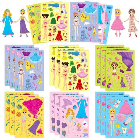 18 autocollants pour échanger les visages de princesses : autocollants puzzle mignons de princesses à créer soi-même, cadeau de Noël (1/5)