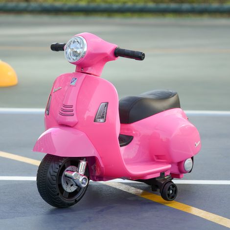 Motocicleta eléctrica Vespa de 6 V con licencia oficial para niños, patinete eléctrico para niños de 18 a 36 meses con faros y claxon, 66,5 x 38 x 52 cm, rosa.
