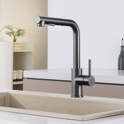 CECIPA MAX Wasserhahn Küche ausziehbare Hochdruck Küchenarmatur mit 2 Strahlarten Geschirrbrause, Edelstahl Spültischarmatur 360° schwenkbar Mischbatterien für die Küche, Dunkelgrau (1/5)