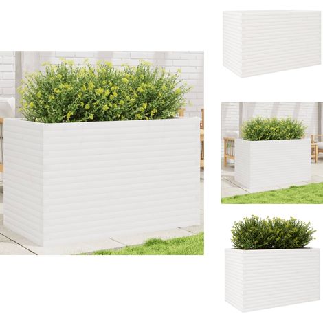 Pflanzkübel Weiß 110x60x68,5 cm Massivholz Kiefer - Kiefernholzkübel - Holzpflanzetopf - Balkonpflanzenbehälter - Gartendekoration - Blumentopfe Weiß (1/5)