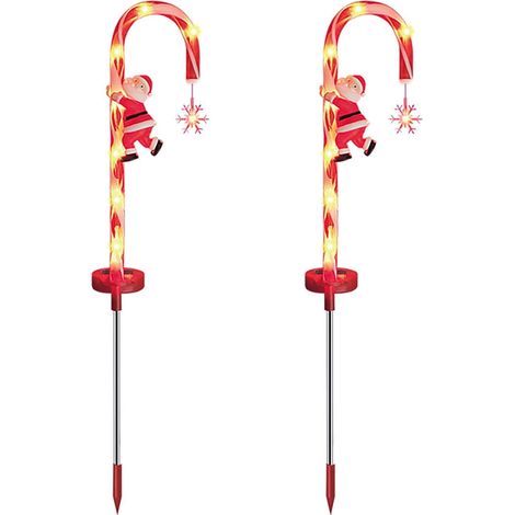 Luminaire Solaire Bonhomme De Neige - Bâton Sucette De Noël Pour Extérieur - Jardin Pelouse Cour - 2 Pièces (1/5)