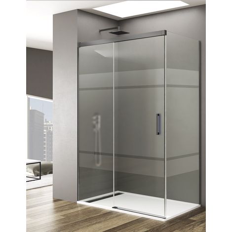ALLSTONE BASIC Duschkabine 1+1 Mit 8mm fester Seite ohne Bodenprofil 5 Farben 2 Glasarten 6mm in Aluminium Titan-profil 170x80 cm Siebdruck  glas (1/4)