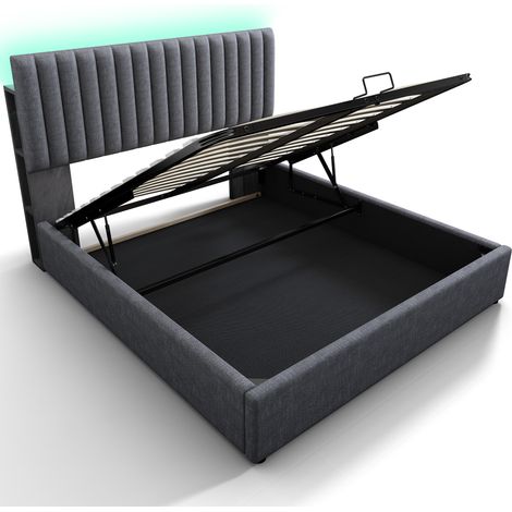 Letto contenitore matrimoniale 140x200 cm grigio con testiera regolabile LED, USB e USB-C (1/5)