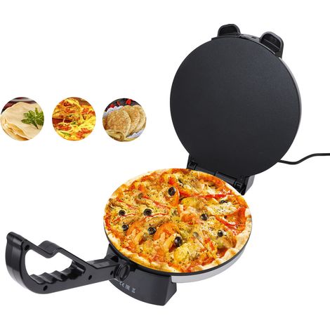 Máquina para hacer roti de 1800 W con revestimiento antiadherente y resistente al calor, mango antideslizante para chapati y tortillas, electrodoméstico compacto fabricado en ABS/aluminio, 25,5 x 32 x (1/5)