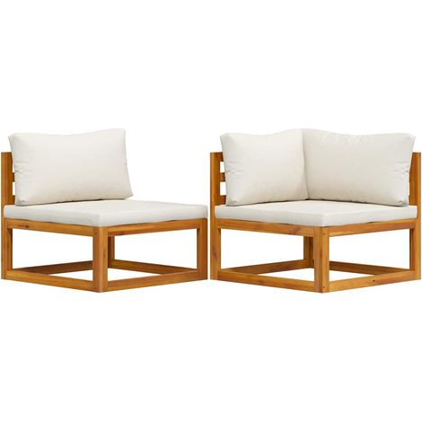 Juego de sofá 2 pzas con cojines blanco crema madera de acacia vidaXL