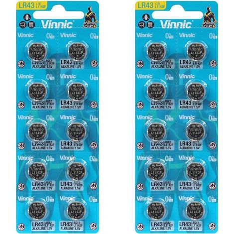 .20 piles AG12 Vinnic /L1142/LR43/186/V12GA/RW84/D186.