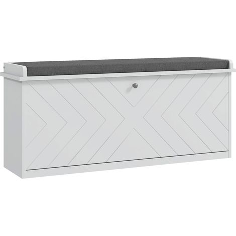 Banc à chaussures MARIANO chevrons blanc coussin gris (1/5)