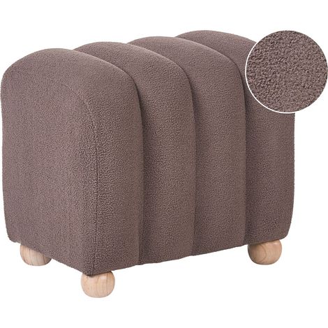 Pouffe Brown Boucle Teddy Upholstery Wooden Legs Ottoman Modern Design Living Room Accessories IDYLLWILD