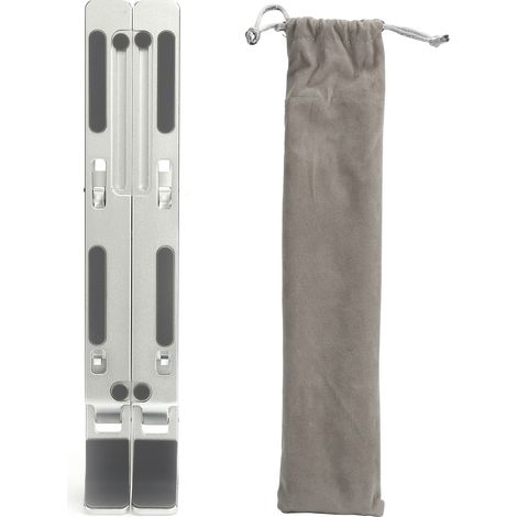 Support d'ordinateur portable pliable en métal, support réglable pour tablette et PC portable, design portable argenté.
