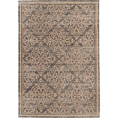 Tapis oriental beige doux à poil court pour salon - Beige sable et gris anthracite (1/4)