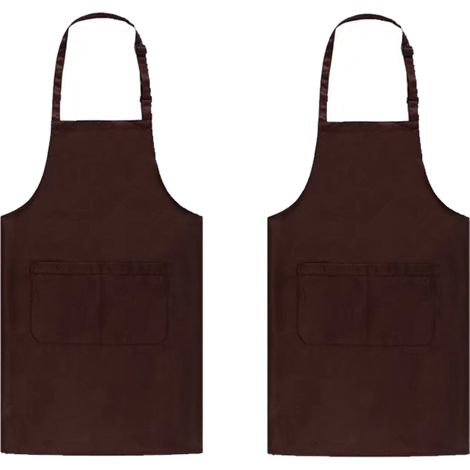 Lot de 2 tabliers de cuisine ajustables, imperméables et à 2 poches, pour femmes et hommes, chefs, marron (1/5)