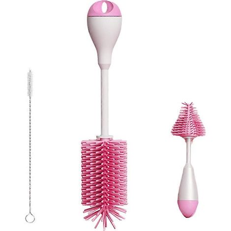 Brosse de nettoyage en silicone pour biberons et pailles, rose. (1/5)