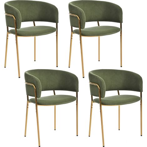 Chaise de salle à manger verte en velours côtelé avec pieds en métal inclinés et patins réglables (1/5)