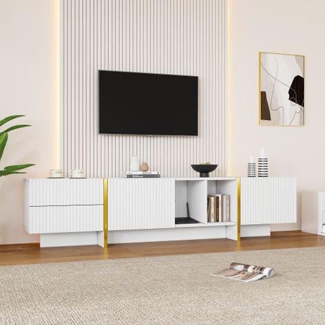 GROOFOO TV Stand for 85inch TV, Entertainment Center with Storage Cabinet and Open Shelves, Embossed Pattern TV Stand, TV Cabinet and Media Console for Living Room, Bedroom, White (1/5)