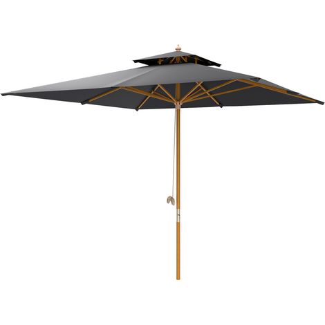 Outsunny Patio Parasol Garden Sun Umbrella Sunshade Bamboo Black (1/5)