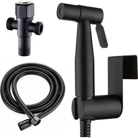 High-Pressure 304 Stainless Steel Toilet Spray Kit - 1-Inlet/2-Outlet Diverter Fitting for Intensive Cleaning, with Rinsing Gun and Reinforced Hose (1/4)