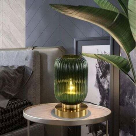 Lampe de chevet tactile - - Variateur à trois niveaux - Base métallique - Abat-jour en lin beige (1/4)