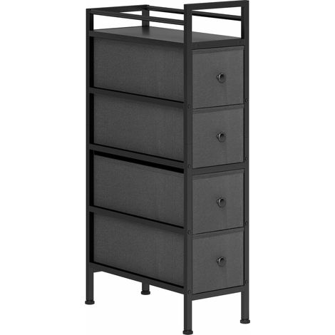 Schmale Stoffkommode mit 4 Schubladen, Schwarz, 20 x 43 x 81,5 cm
