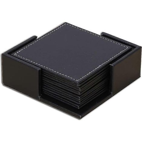 Set mit 6 schwarzen Lederuntersetzern