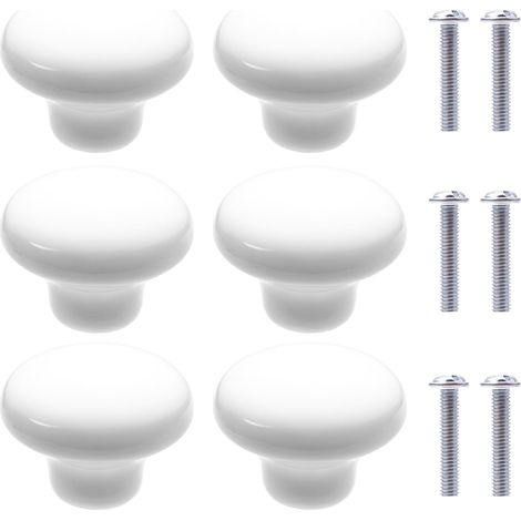 6Pcs Boutons de Meuble en Céramique Boutons de Tiroir de Placard en Céramique en Forme de Ronds Poignées pour Armoires de Cuisine de Bibliothèque (Blanc) (1/5)