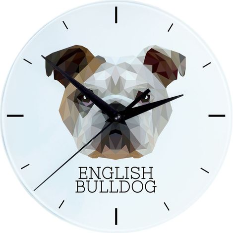 Bulldog inglés, Bulldog - reloj de pared geométrico con foto e inscripción de Art-Dog (1/4)