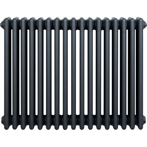 Radiateur Traditionnel à 4 Colonnes 600 x 785 mm en Acier Carbone Gris Anthracite Chauffage Central Horizontale Monté Sur Mur [Brosse de Nettoyage & Supports INCLUSES]